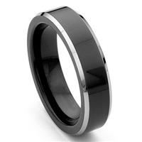 Black Tungsten Carbide 6mm Comfort-Fit Beveled Wedding Band Ring