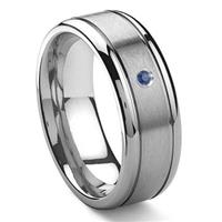 Tungsten Carbide Solitaire Sapphire Newport Men's Wedding Band Ring
