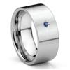 Tungsten Carbide Sapphire 10MM Flat Brush Finish Men's Wedding Band Ring