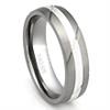 Titanium Silver Inlay Ring w/ Diagonal Grooves