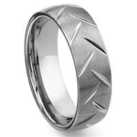 Tungsten Carbide Diamond Cut Groove Wedding Band Ring