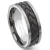Titanium Brown Braided Leather Wedding Band Ring