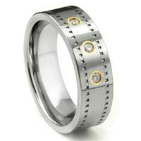 Tungsten Carbide 14K Gold Diamond Milgrain Wedding Band Ring