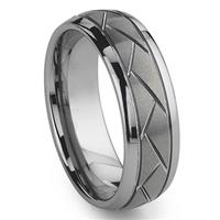 Tungsten Carbide Diamond Cut Groove Newport Wedding Band Ring