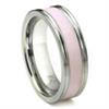 Tungsten Carbide Pink Ceramic Inlay Wedding Band Ring w/ Horizontal Satin Finish