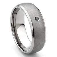 Tungsten Carbide Black Diamond Satin Finish Dome Men's Wedding Band Ring w/ Bevel Edges