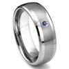 Tungsten Carbide Sapphire Matte Finish Center Dome Men's Wedding Band Ring w/ Bevel Edges