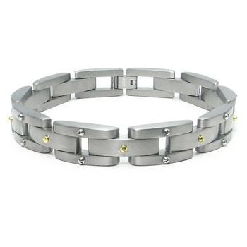 Titanium Men's Link Bracelet w/ Silver and Gold Screw Accents