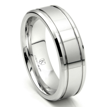 Cobalt XF Chrome 8MM Double Groove High Polish Wedding Band Ring