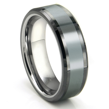 Tungsten Carbide Grey Meteorite Inlay Wedding Band Ring