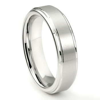 White Tungsten Carbide 6MM Wedding Band Ring w/ Raised Center