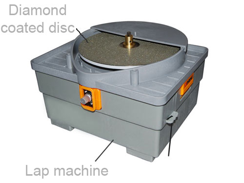 diamond coated disc on a lap machine