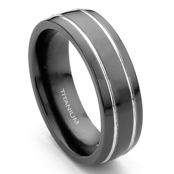 Ring Size 8 Black Titanium 7mm Grooved Band Size 8