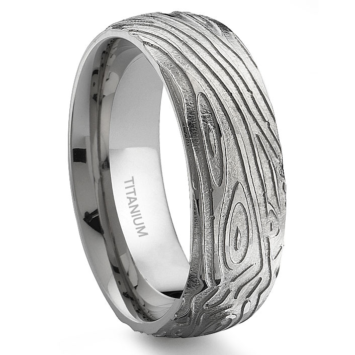 Engraved 8mm Titanium Men's Ring Light Wood Grain Wedding Band Ring 