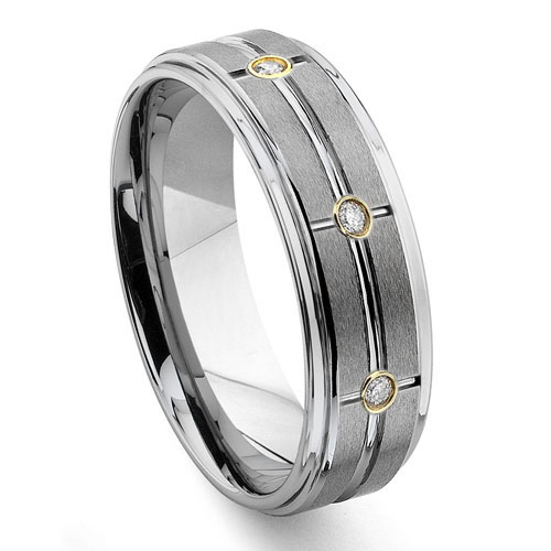 Tungsten Carbide Matrix Gold Diamond Wedding Band Ring