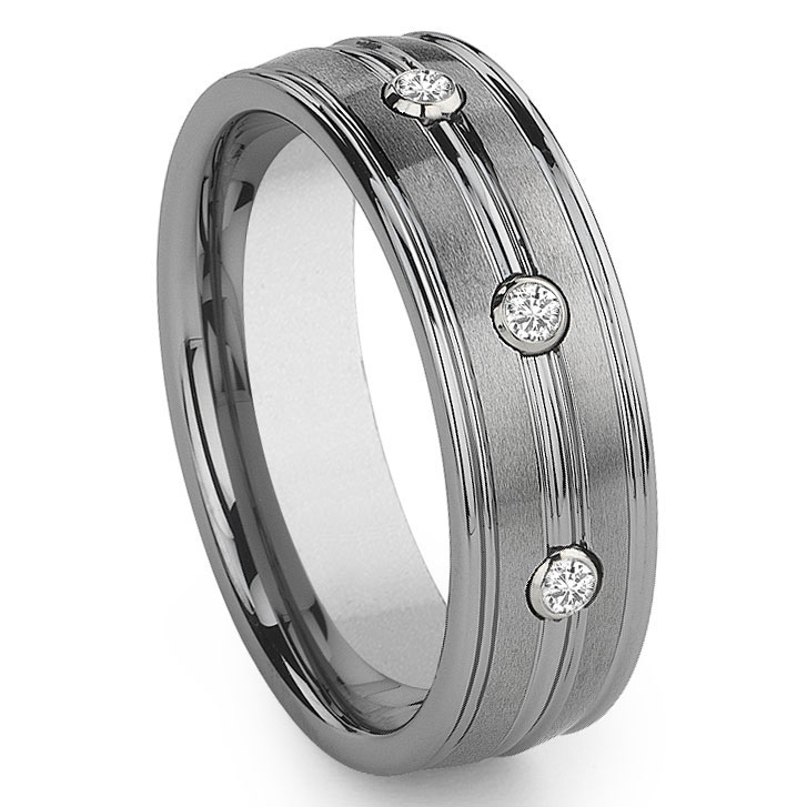 Tungsten Carbide 3 Diamond Wedding Band Ring