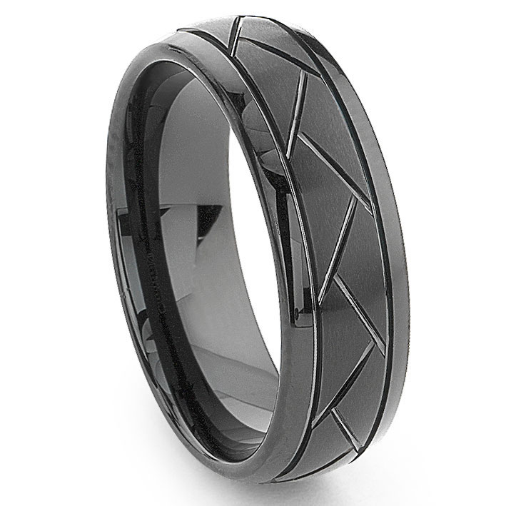 Black Tungsten Carbide 8MM Diamond Cut Dome Wedding Band Ring