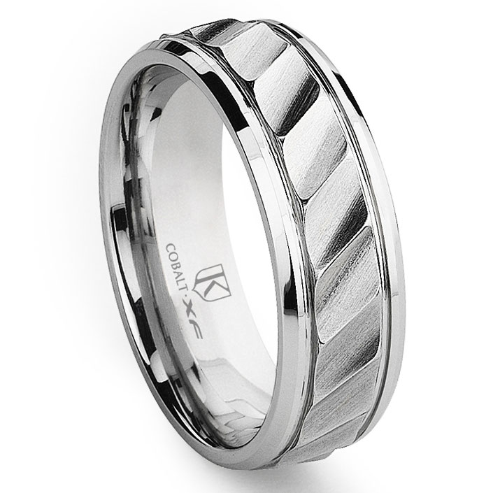 Cobalt XF Chrome 8MM Wavy Newport Wedding Band Ring
