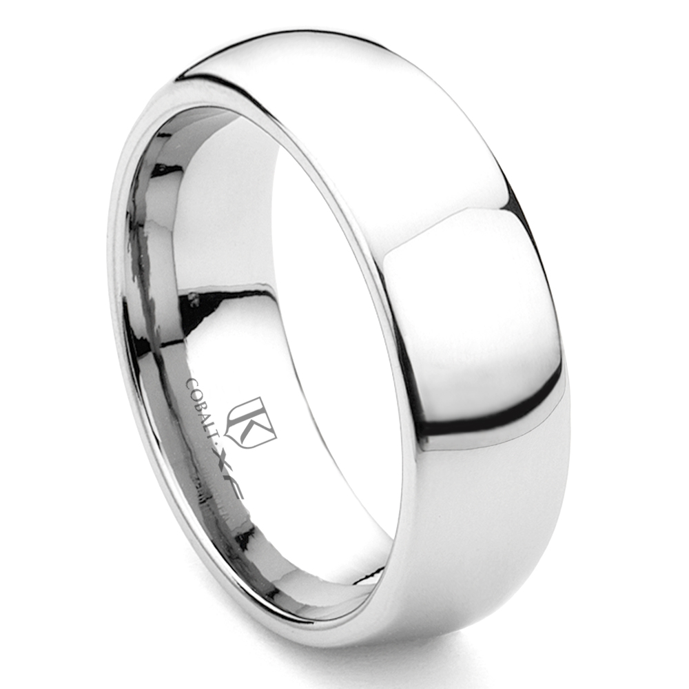 Cobalt 8mm Dome Comfort Fit Wedding Band Ring with Polished Groove Center 7-12 