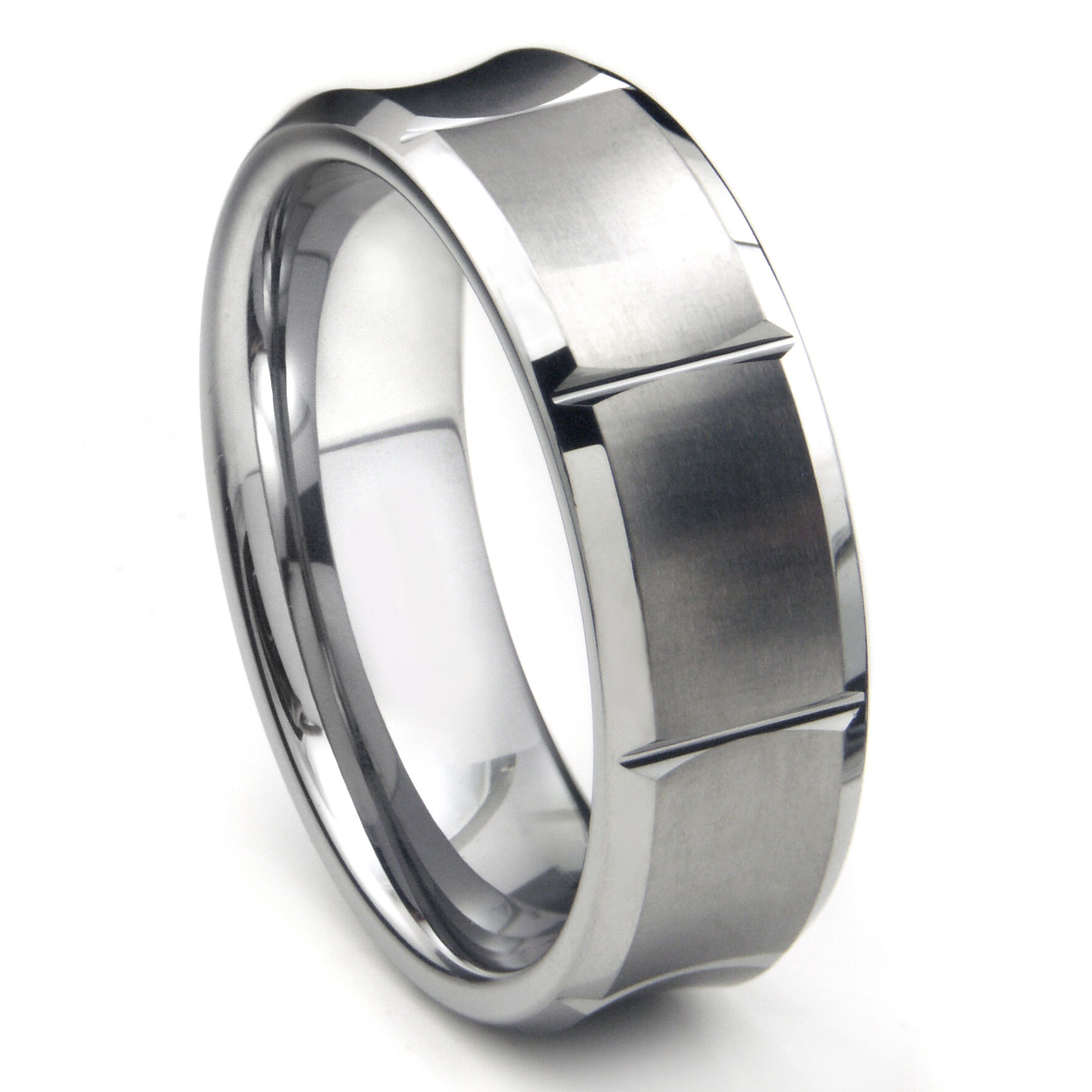 Horizontal and Vertical Grooves Pure Grade 23 Titanium Wedding Band Ring with Beveled Etches 