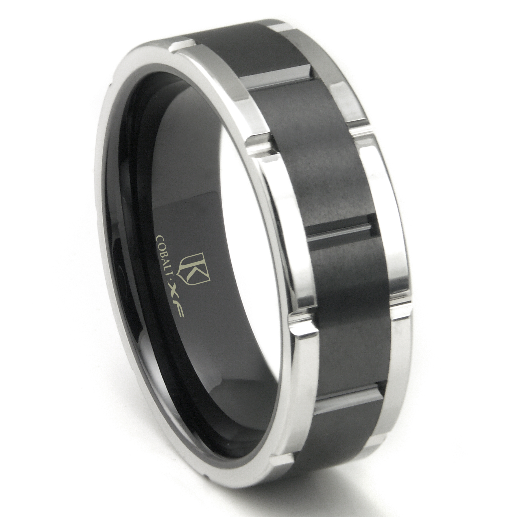 CENTENARUS Benchmark Beveled Cobalt Chrome Ring With Black Carbon Fiber ...