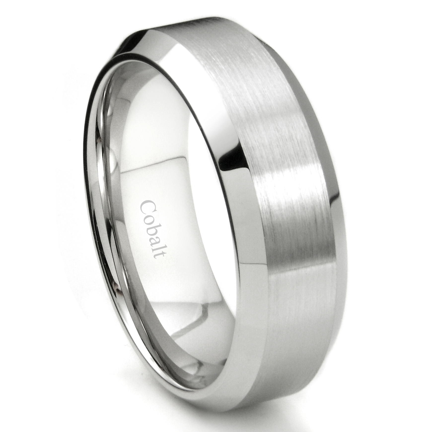 5mm Beveled Cobalt Wedding Band Women's Brushed Comfort Fit Cobalt Chrome Ring