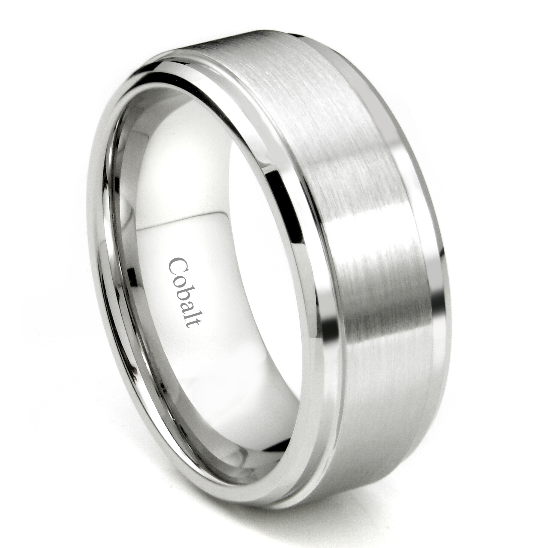 Cobalt XF Chrome 9MM Brush Center Wedding Band Ring