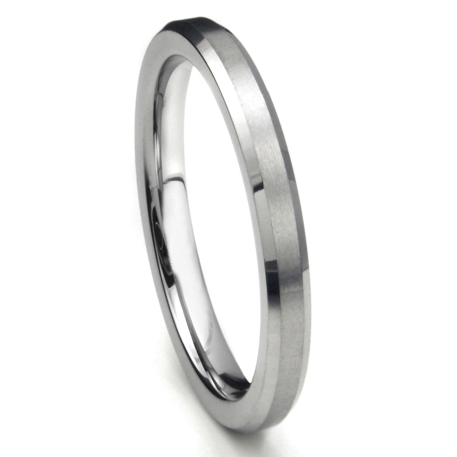 Bishilin 4mm Mens Stainless Steel Wedding Rings Tungsten Matte Beveled Edges Black Wedding Band Size:7 