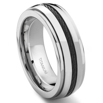 Titanium 8MM Black Cable Ring