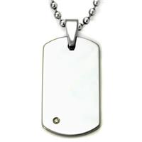 Crucible Men's Tungsten Carbide High Polished Diamond Dog Tag Pendant Necklace