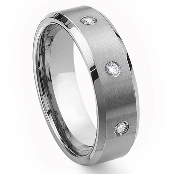 Tungsten Carbide Diamond Wedding Band Ring 8mm