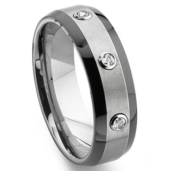 Tungsten Carbide Diamond Two-Tone Wedding Band Ring