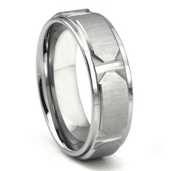 Tungsten Carbide Horizontal Satin Finish Wedding Band Ring w/ Raised Center