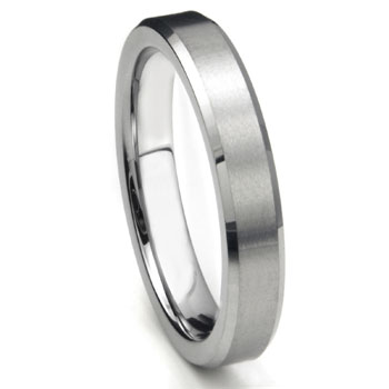 Tungsten Carbide 5MM Beveled Wedding Band w/ Brushed Center