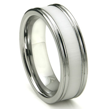 Tungsten Carbide White Ceramic Inlay Wedding Band Ring w/ Horizontal ...