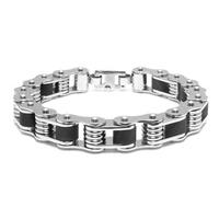 Stainless Steel Bicycle Chain Bracelet with Black Accents