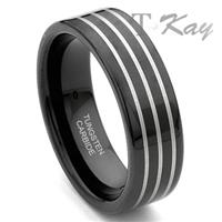 Black Tungsten Carbide Wedding Band Ring w/ 3 Grooves