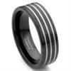 Black Tungsten Carbide Wedding Band Ring w/ 3 Grooves