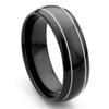 Black Tungsten Carbide Dome Wedding Band Ring w/ Grooves