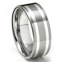 KEON Tungsten Carbide Silver Inlay Wedding Band Ring