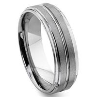 NICCOLO Tungsten Carbide Ribbed Satin Wedding Band Ring