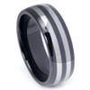 Black Ceramic Double Tungsten Carbide Inlay Dome Wedding Band Ring