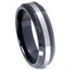 Black Ceramic Tungsten Carbide Inlay Beveled  Wedding Band Ring
