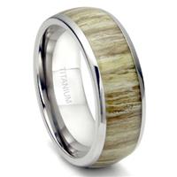 Titanium 8MM Domed Ashen Zebra Rosewood Inlay Wedding Band Ring