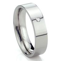 Titanium 6mm Solitaire Diamond High Polish Flat Wedding Band Ring