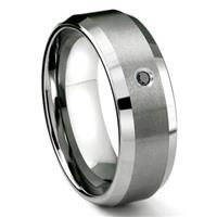 Tungsten Carbide 8MM Satin Finish Beveled Black Diamond Solitaire Wedding Band ring