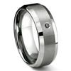 Tungsten Carbide 8MM Satin Finish Beveled Black Diamond Solitaire Wedding Band ring