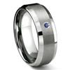 Tungsten Carbide 8MM Satin Finish Beveled Sapphire Solitaire Men's Wedding Band ring