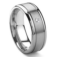 Tungsten Carbide Solitaire Diamond Newport Wedding Band Ring
