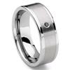 Tungsten Carbide 8MM Flat Black Diamond Men's Wedding Band Ring w/ Brush Center